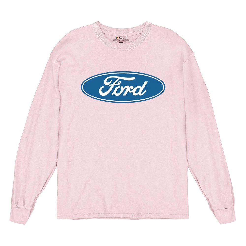 Licensed Ford Logo Long Sleeve Novelty T-Shirt FoMoCo Truck Mustang Performance Light Pink Medium