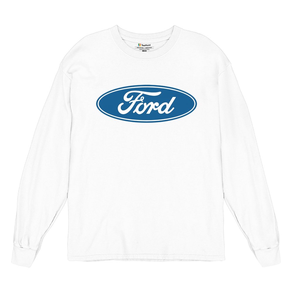 Licensed Ford Logo Long Sleeve Novelty T-Shirt FoMoCo Truck Mustang Performance White X-Large