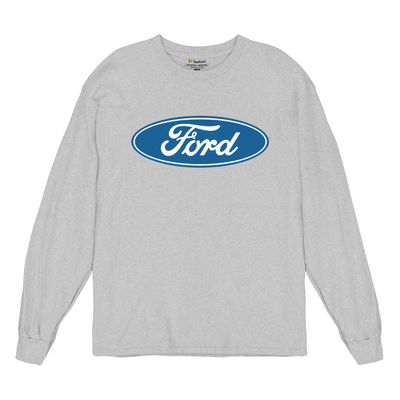 Licensed Ford Logo Long Sleeve Novelty T-Shirt FoMoCo Truck Mustang Performance Grey X-Large