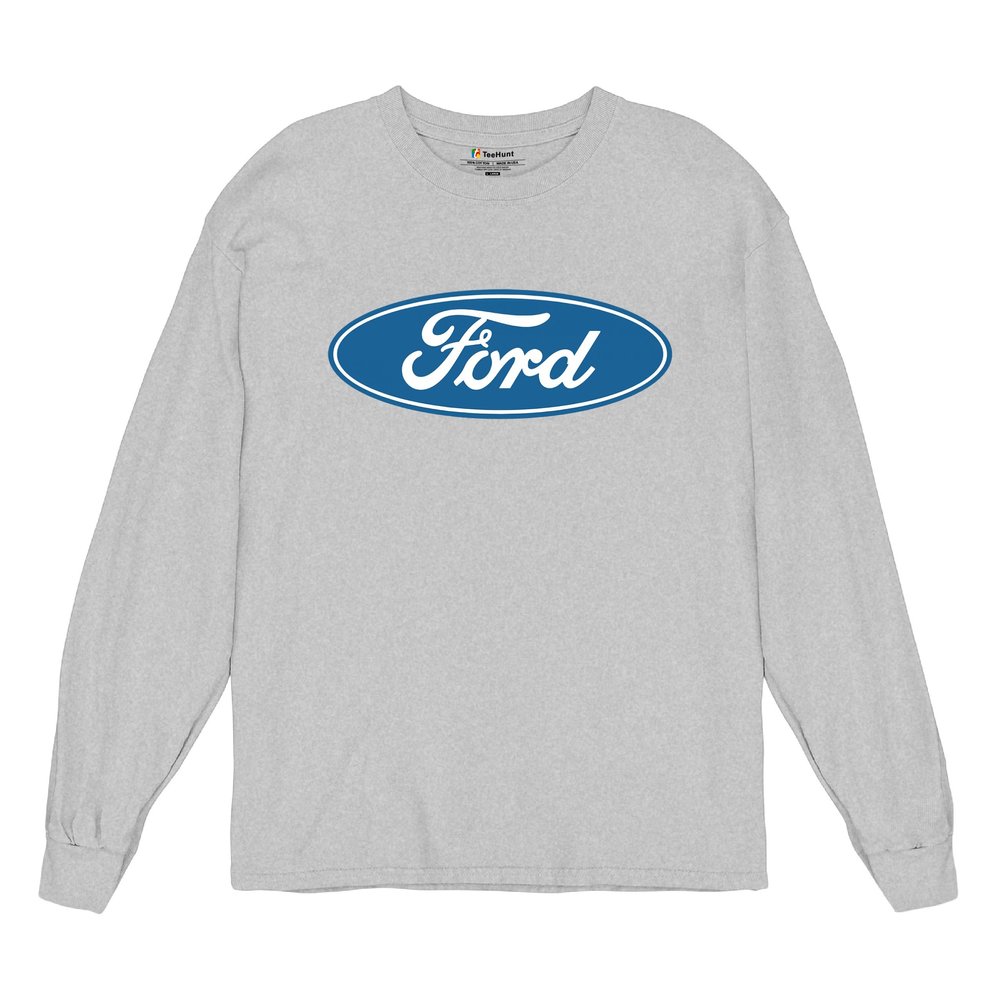 Licensed Ford Logo Long Sleeve Novelty T-Shirt FoMoCo Truck Mustang Performance Grey X-Large