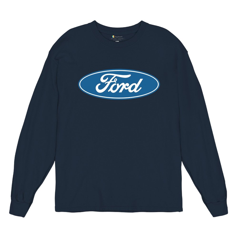 Licensed Ford Logo Long Sleeve Novelty T-Shirt FoMoCo Truck Mustang Performance Navy Blue XX-Large