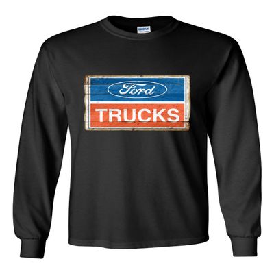 Ford Trucks Old Sign Long Sleeve T-Shirt Licensed Ford Built Tough Black XX-Large