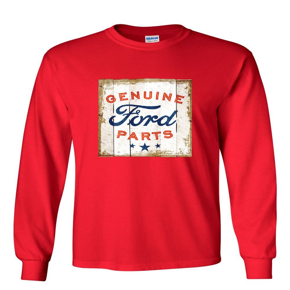 Genuine Ford Parts Old Sign Long Sleeve T-Shirt Licensed Ford Truck Red Large