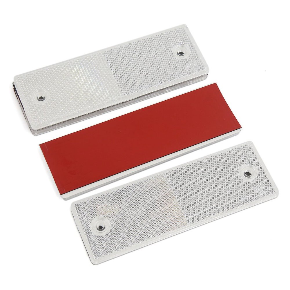uxcell 4PCS White Rectangle Stick-on Safety Reflector Warning Plate w Mounting Holes