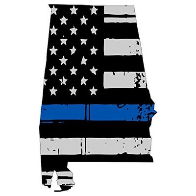Alabama Tattered Thin Blue line us Flag Honoring Our Men & Women of Law Enforcement car Symbol Sticker Decal die Cut Vinyl Window Computer - Made and Shipped in USA