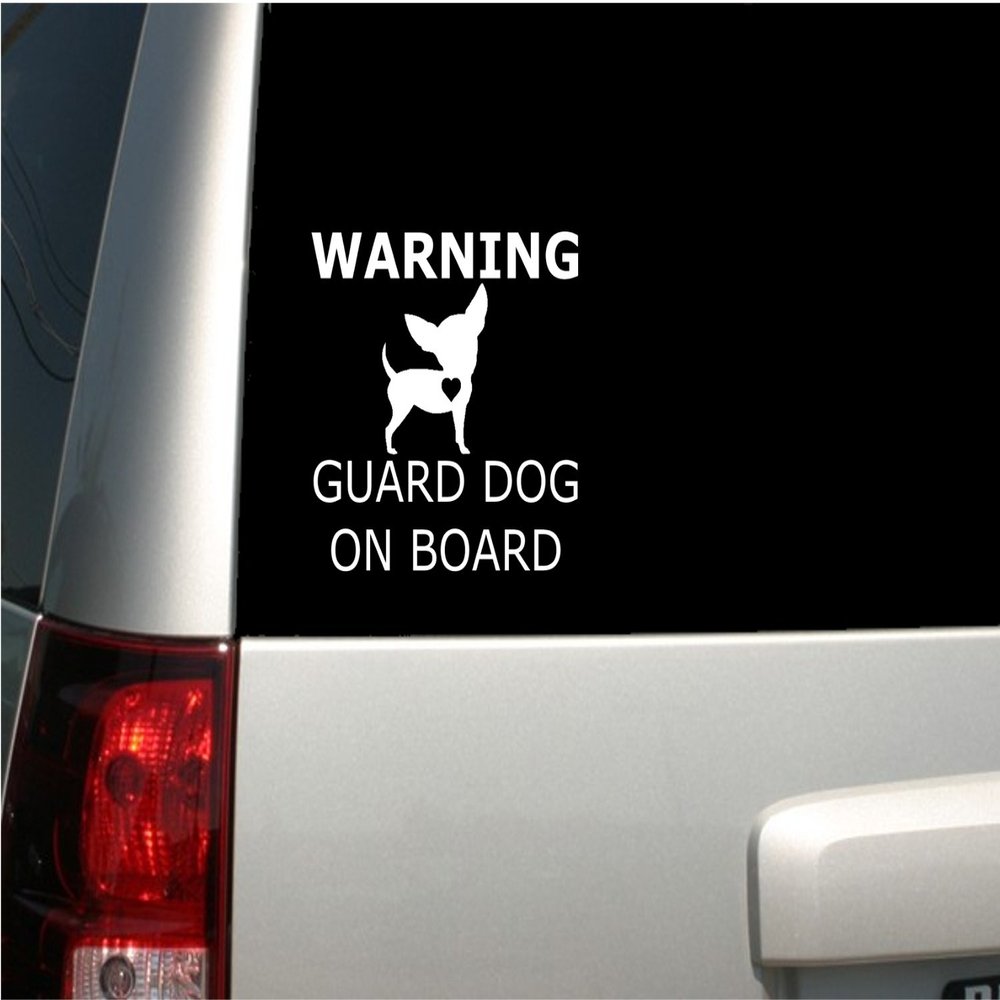 Appalachian Decals 6" White Vinyl Warning Guard Dog On Board - Chihuahua Decal -Chihuahua - Made in The USA - Funny Chihuahua