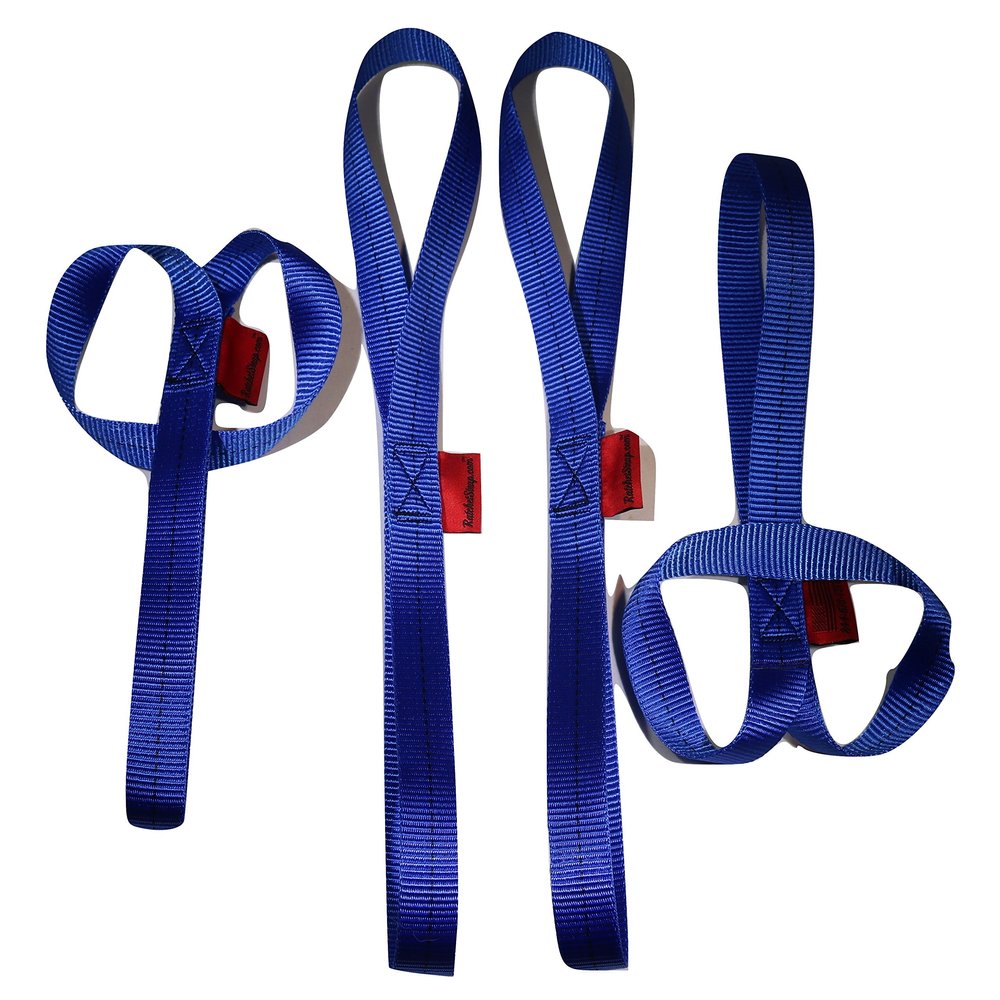 (4) 1 inch X 18 inch Blue Soft Tie Loops - Made in USA 4,500 lb. Break Strength Webbing
