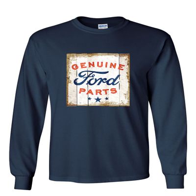 Genuine Ford Parts Old Sign Long Sleeve T-Shirt Licensed Ford Truck Navy Blue X-Large