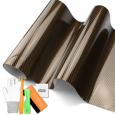 Free Tool Kit EZAUTOWRAP 2D Gold High Gloss Carbon Fiber Car Vinyl Wrap Sticker Decal Film Sheet - 60"X180" (5FT X 15FT)