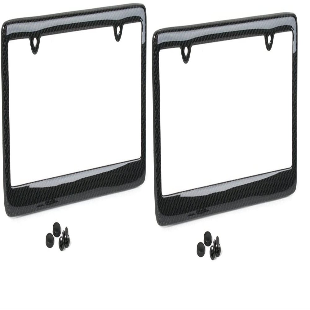 100% Real Carbon Fiber License Plate Frame Gloss Finish - Universal, Light Weight, Rust Proof, Front or Rear, Includes Screws and Caps for All Cars, SUV, Truck (2 Pack)