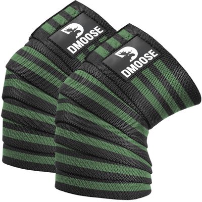 DMoose Compression Knee Brace wraps - Knee Sleeves for Weightlifting & Compression Wraps for legs, Running and Muscle Pain Relief, Joint Protection and Support for knees - Dark Green Stripes (Pair)