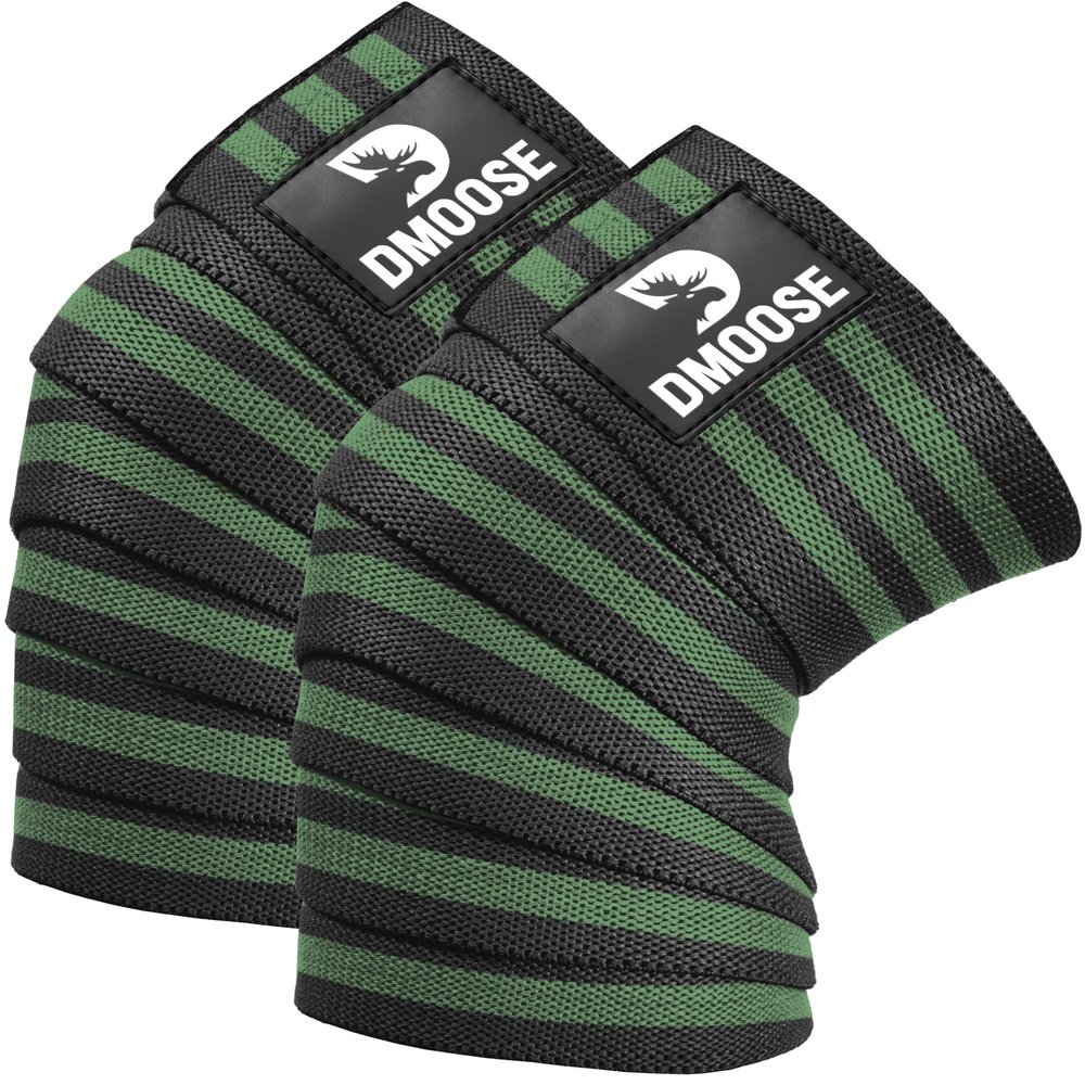 DMoose Compression Knee Brace wraps - Knee Sleeves for Weightlifting & Compression Wraps for legs, Running and Muscle Pain Relief, Joint Protection and Support for knees - Dark Green Stripes (Pair)