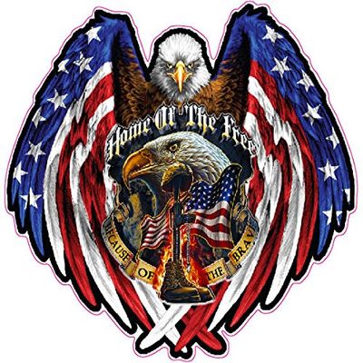 American Bald Eagle Home of The Free Because of The Brave Reflective Decal 6" in Size