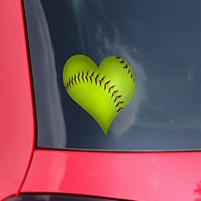WraptorSkinz Softball - I Heart Love Car Window Decal 6.5 x 5.5 inches