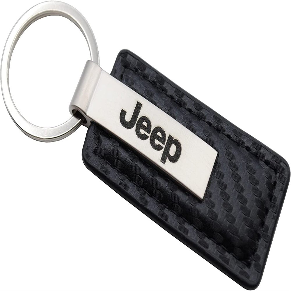 AU-TOMOTIVE GOLD, INC Jeep Cherokee Black Carbon Fiber Texture Leather Key Chain