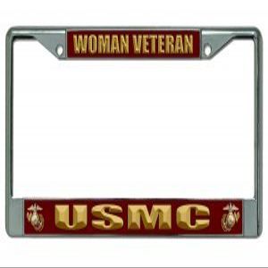 U.S. Marines Woman Veteran Chrome License Plate Frame