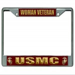 U.S. Marines Woman Veteran Chrome License Plate Frame