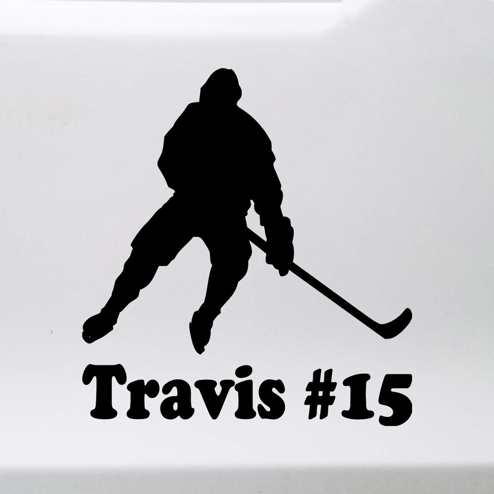 Minglewood Trading Turquoise - Ice Hockey Player V2 with Personalized Name Vinyl Decal - Die Cut Sticker - 5w x 4.5h inches