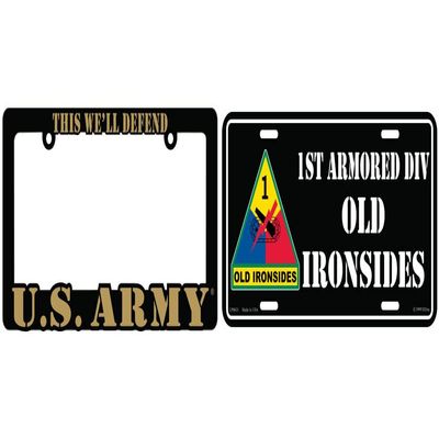 U.S. Army 1st Armored Division License Plate with Frame