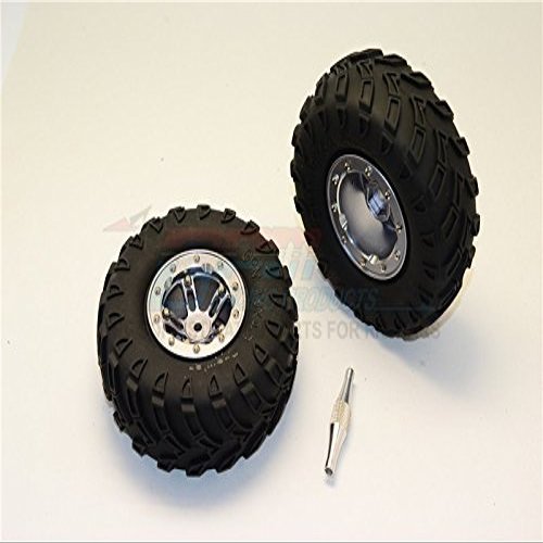 Aluminum 5 Poles Simulation Wheels In Silver Edge With 1.9" Tire & Hex Tool (All Silver Screws) - 1Pr Set Gray Silver