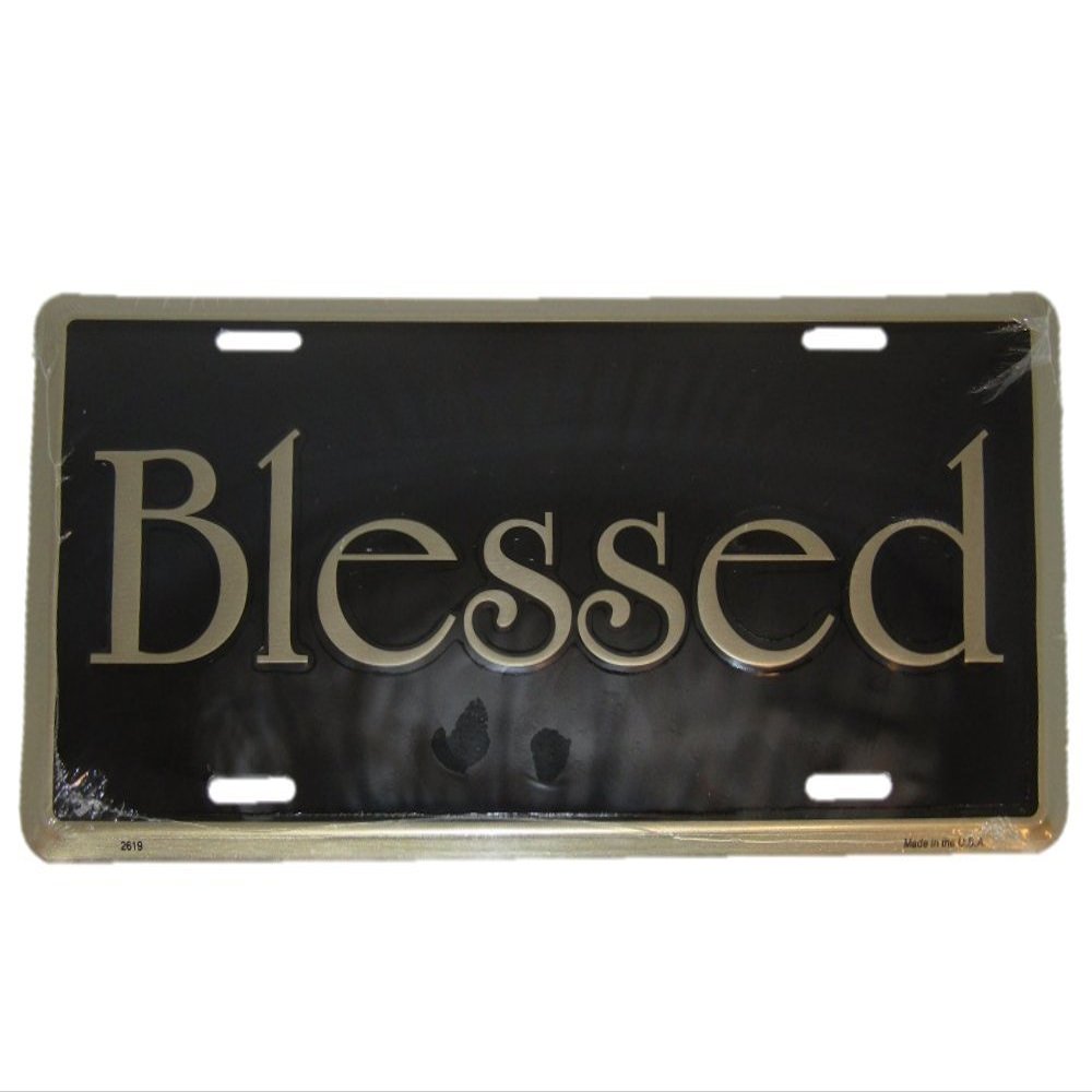 Blessed Black 6"x12" License metal Plate Sign