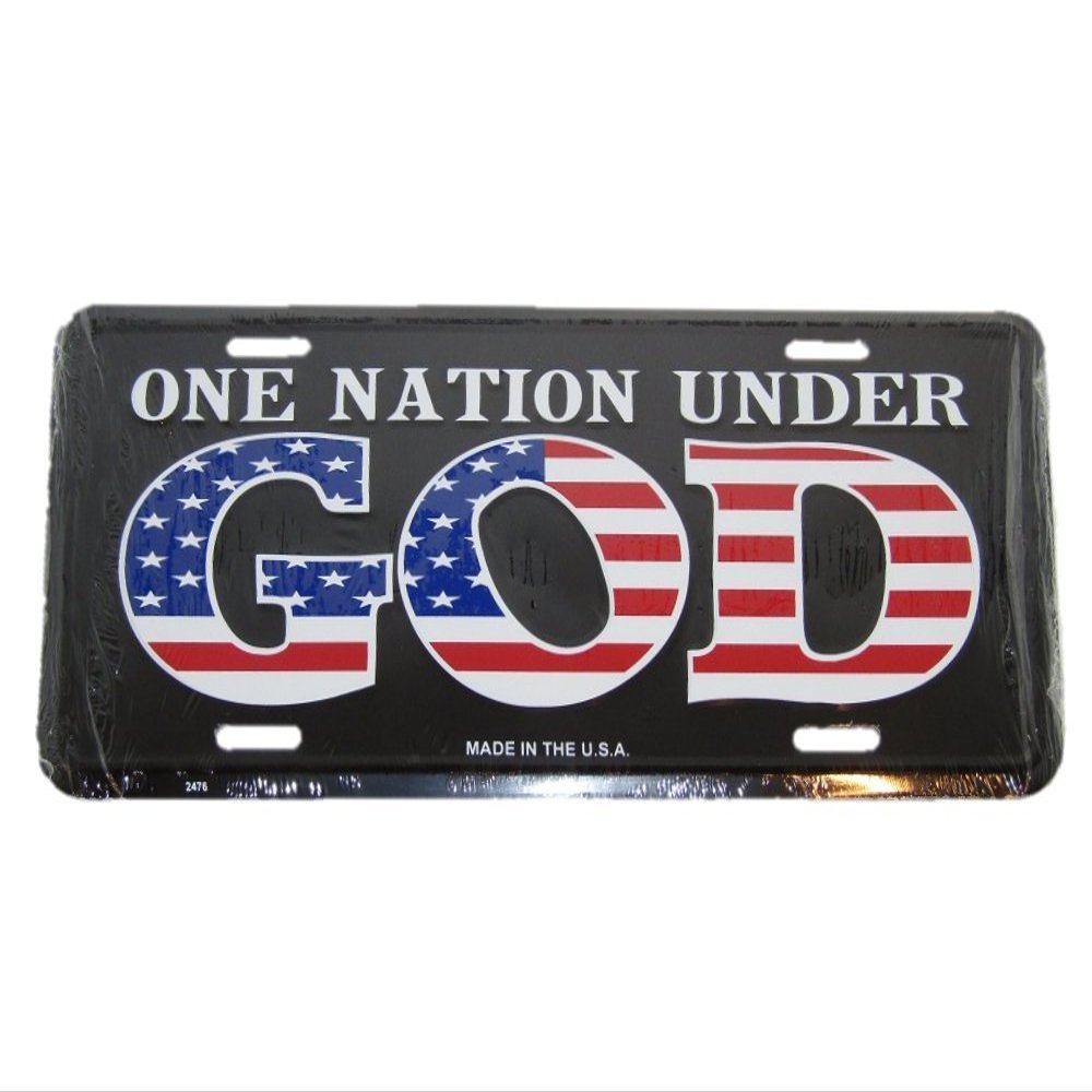 AES One Nation Under God Black USA American 6"x12" License metal Plate Sign