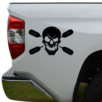 Death Skull Crossed Oars Whitewater Kayaking Die Cut Vinyl Decal Sticker For Car Truck Motorcycle Window Bumper Wall Decor Size- [6 inch/15 cm] Wide Color- Gloss White