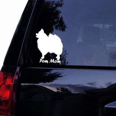 Tshirt Rocket POM Mom Pomeranian Dog - Vinyl Car Decal, Laptop Decal, Car Window Wall Sticker (6", White)
