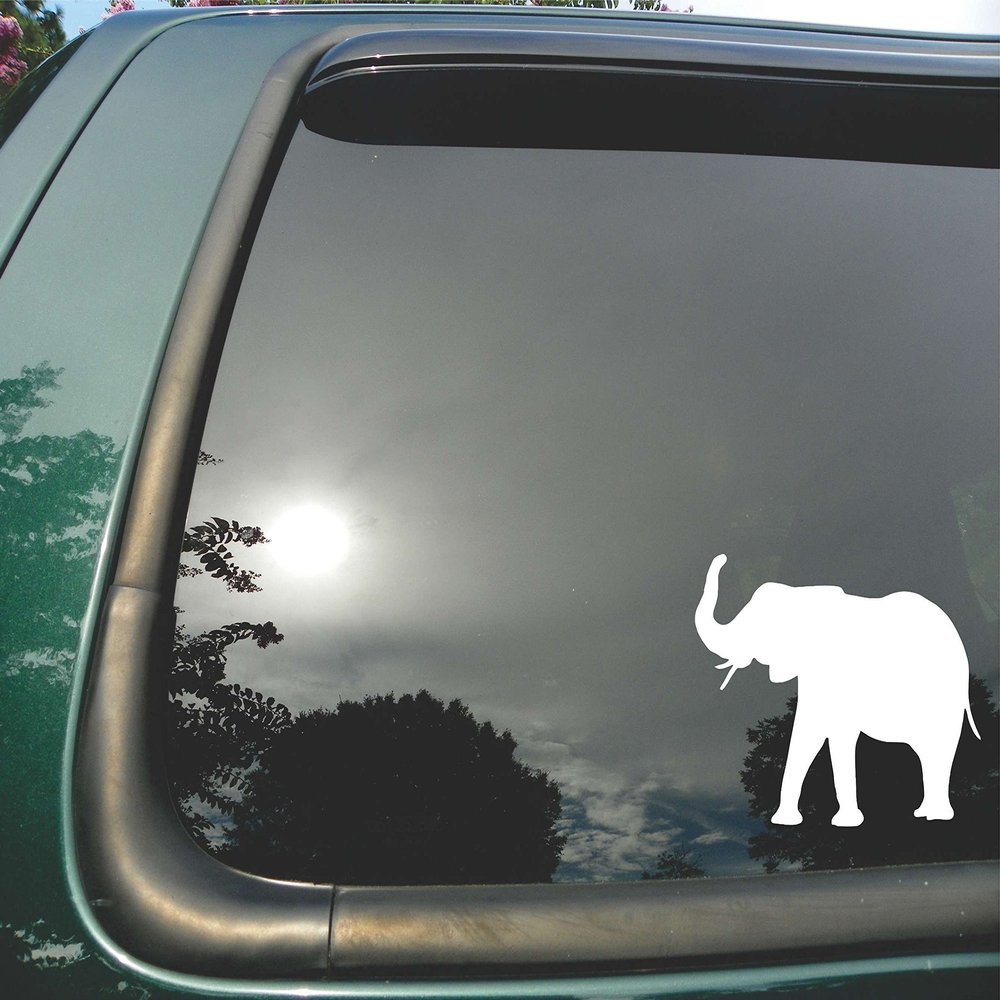 Elephant Silhouette 2- Die Cut White Vinyl Window Decal/sticker for Car or Truck 7"x5"