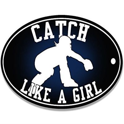 LPF USA Oval Catch Like a Girl Sticker (Softball Baseball Female Catcher)