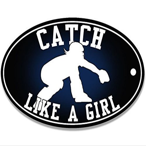 LPF USA Oval Catch Like a Girl Sticker (Softball Baseball Female Catcher)