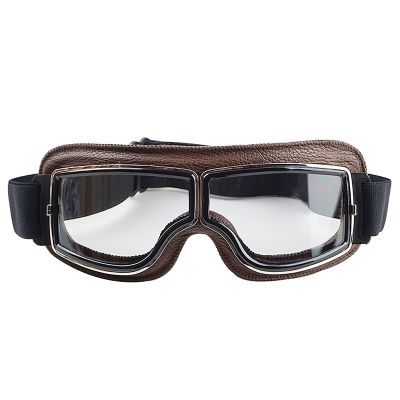 evomosa Motorcycle Goggles Vintage Leather Pilot Style Aviator Glasses for Men Women,Windproof Anti-fog Ridding Eyewear