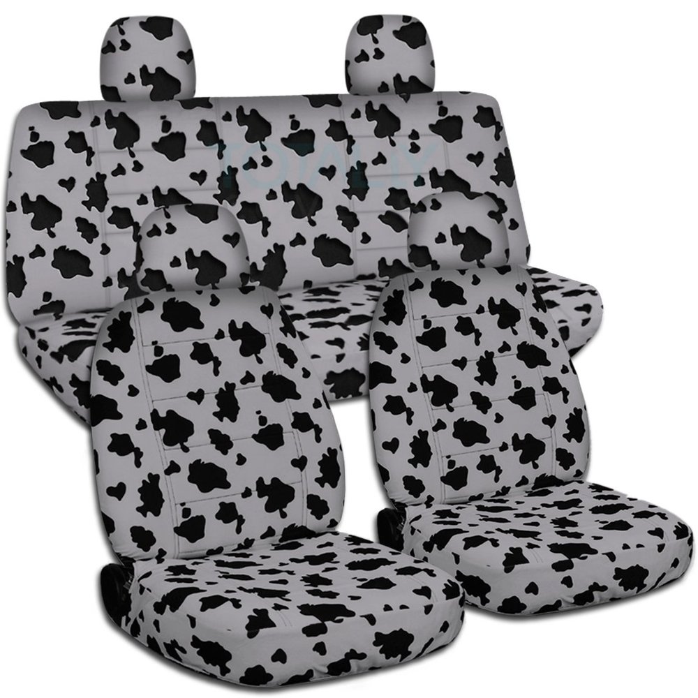 Totally Covers Compatible with 2012-2018 Volkswagen VW New Beetle/Bug A5 Animal Print Seat Covers: Silver Cow - Full Set Front & Rear (29 Prints) Split Bench Buckets Airbag