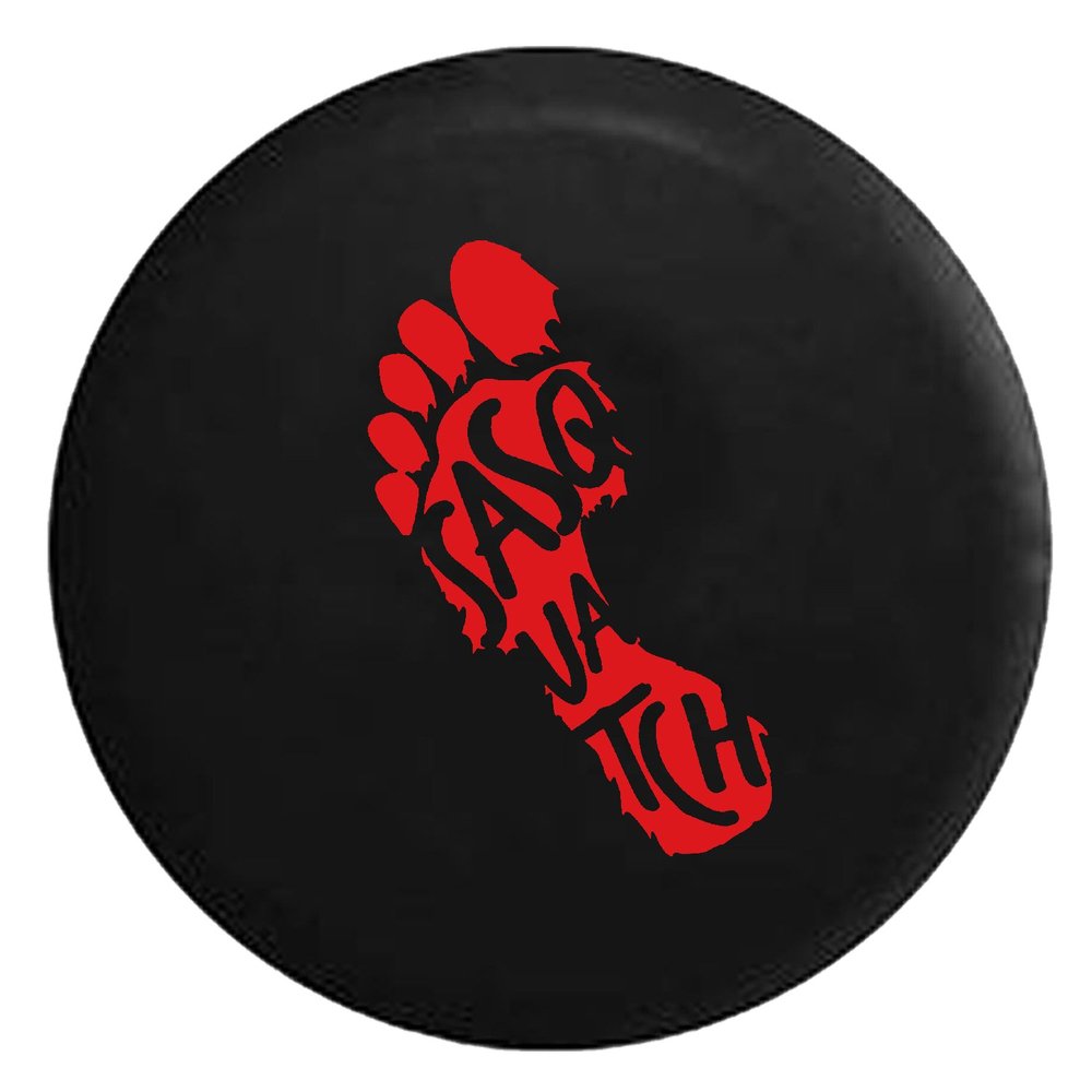 Silver Back Covers Yeti Sasquatch Footprint Bigfoot Hunting Spare Tire Cover fits SUV Camper RV Accessories Red Ink 32 in