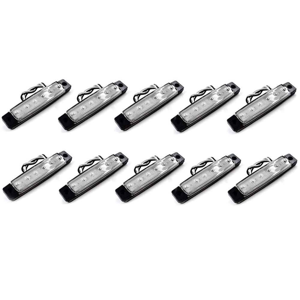 Polarlander 10Pcs 12V 6LED Side Marker Indicators Lights Lamp For Car Truck Trailer Lorry 6 LED Amber Clearence Bus Waterproof White