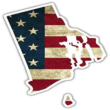 Rhode Island US Flag Arkansas Shaped Worn Out US Flag Vinyl Bumper Sticker Decal 4"X 5"