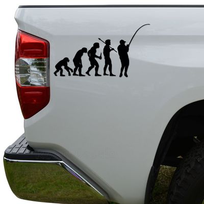 Rosie Decals Ape Human Evolution of Fly Fishing Die Cut Vinyl Decal Sticker For Car Truck Motorcycle Window Bumper Wall Decor Size- [10 inch/25 cm] Wide Color- Gloss White