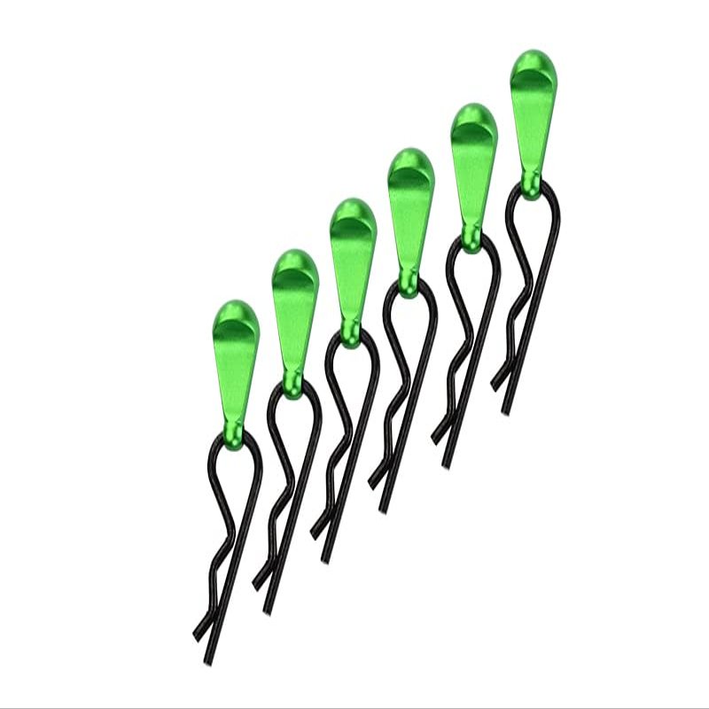 Body Clips + Aluminum Mount For 1/5 To 1/8 Models - 6Pcs Set Green