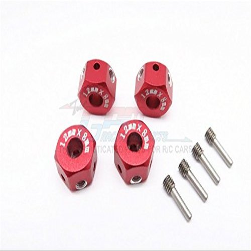 Aluminum Universal Hex Adapter 12mmx8mm - 4Pcs Set Red