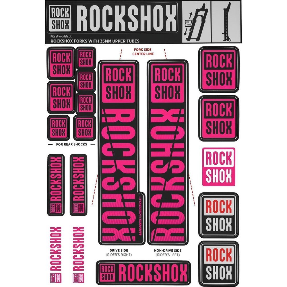 RockShox 35mm Magenta Decal Kit - Color-Matching Fork Graphics with Fresh Clean Sticker Technology for Custom Bike Styling
