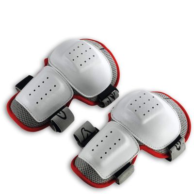 UFO PLAST Made in Italy SK09074 Multisport Knee Guards/Light and Compact/One-Size fits All/High Resistance Plastic Material with Adjustable Straps/Color: White with Red