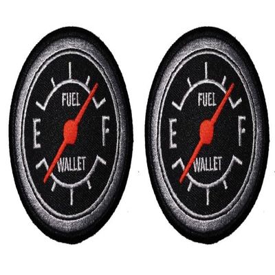 Fuel Gauge Round Fuel Wallet Gas Gauge [Iron on 3.0 Inch Biker Patch] 2 Piece for Vest, Jackets, Pack Backs, Hats, Tactical Gears