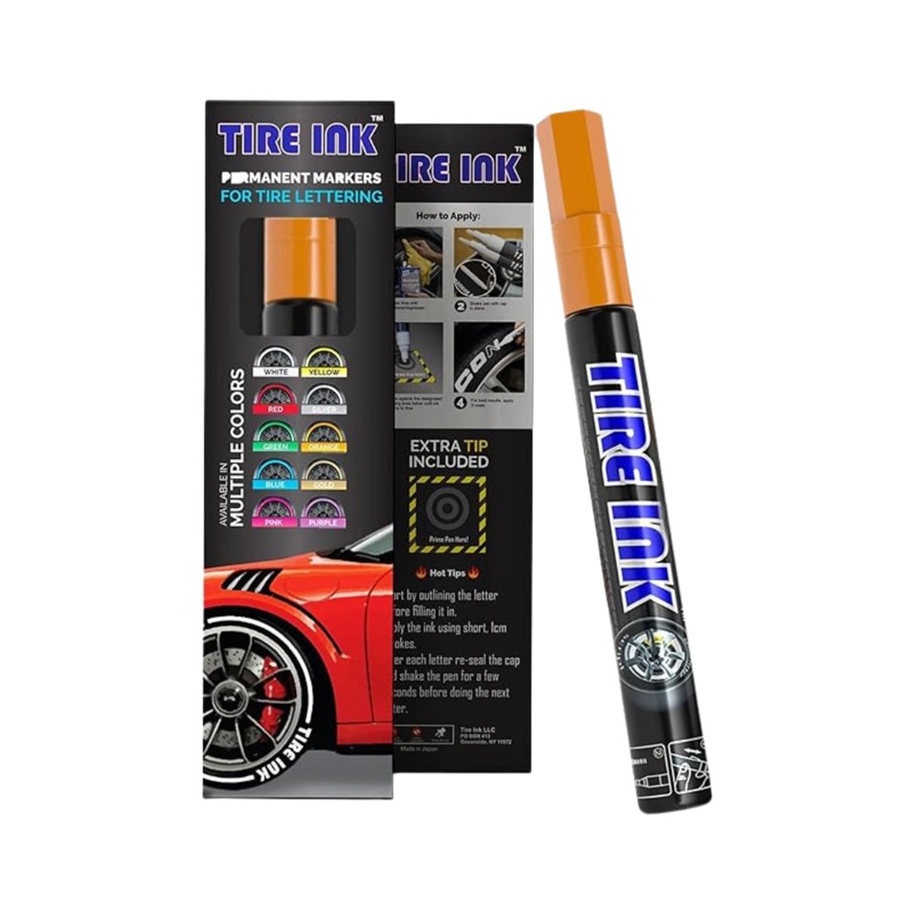 Tire Ink Color Tire Paint Pen - Waterproof Permanent Paint Pens for Car Wheels Lettering | Car Wash Safe and Durable | Made in Japan (Orange, 1 Pen)