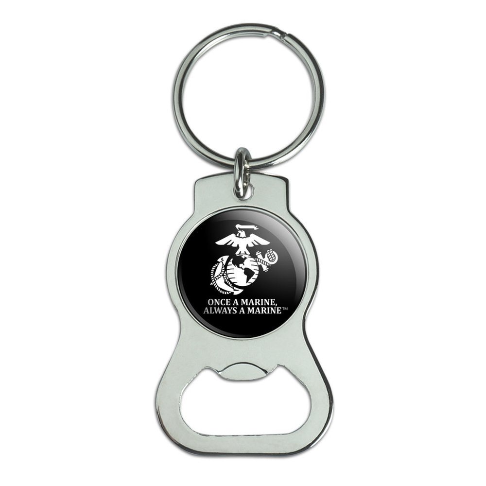 GRAPHICS & MORE Once a Marine Always a Marine USMC Black White Officially Licensed Keychain with Bottle Cap Opener