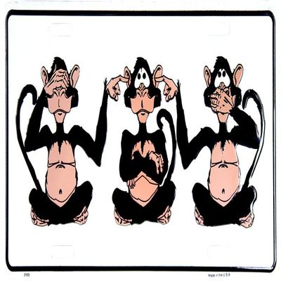 See No Evil Hear No Evil Speak No Evil Monkeys License Plate Tag Aluminum