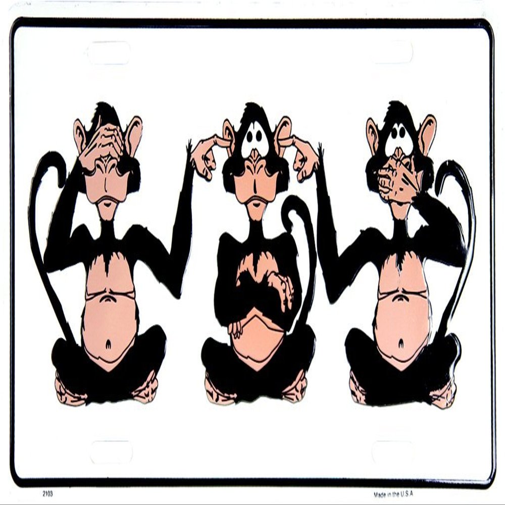 See No Evil Hear No Evil Speak No Evil Monkeys License Plate Tag Aluminum