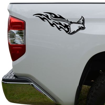 Rosie Decals Tribal Art Manta Ray Flame Die Cut Vinyl Decal Sticker For Car Truck Motorcycle Window Bumper Wall Decor Size- [8 inch/20 cm] Wide Color- Gloss Black