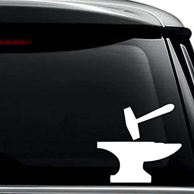Blacksmith Hammer Anvil Decal Sticker For Use On Laptop, Helmet, Car, Truck, Motorcycle, Windows, Bumper, Wall, and Decor Size- [10 inch] / [25 cm] Wide / Color- Gloss Black