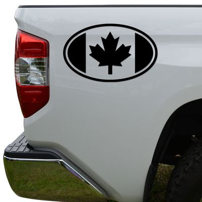 Canada Flag Oval Maple Leaf Die Cut Vinyl Decal Sticker For Car Truck Motorcycle Window Bumper Wall Decor Size- [12 inch/30 cm] Wide Color- Matte Black