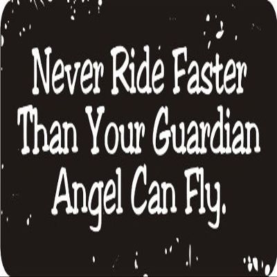 1080 Graphics 3 - Never Ride Faster Than Your Guardian Angel Can Fly. 1 1/4" x 3" Hard Hat Biker Helmet Stickers Bs423